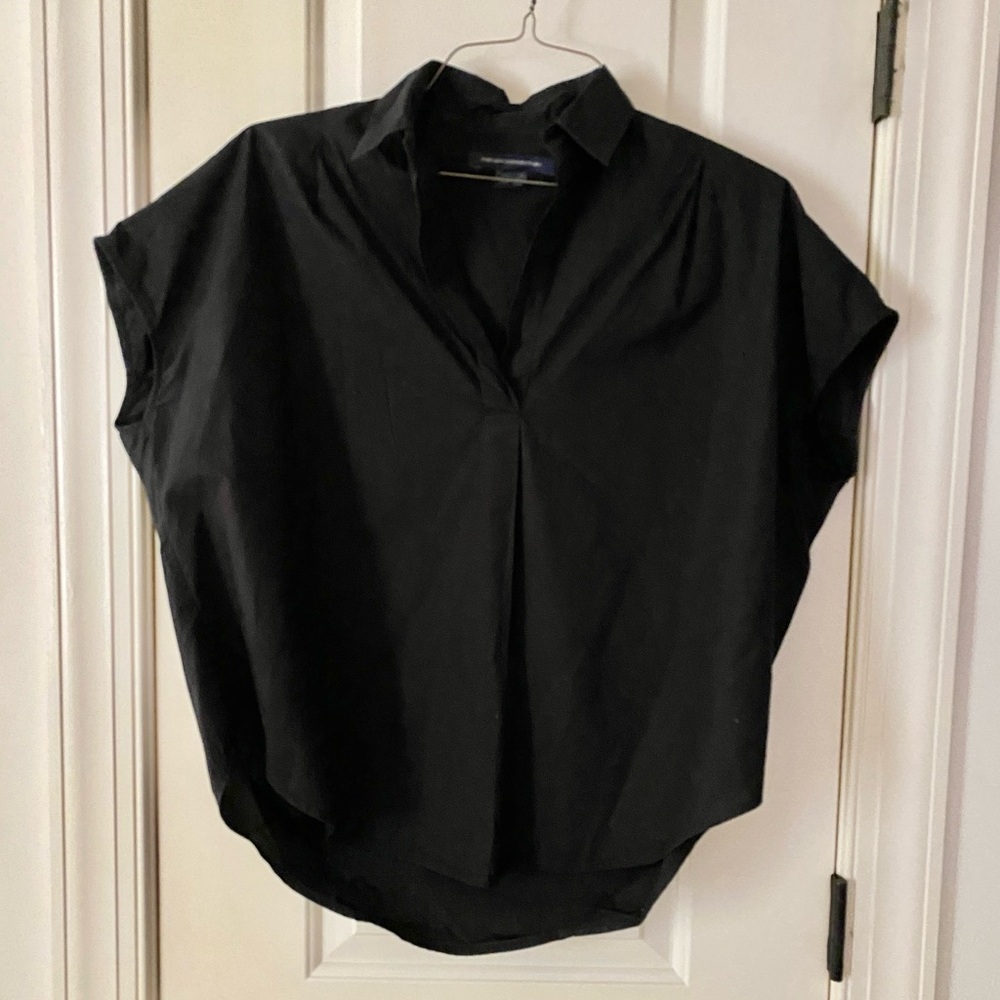 French Connection black boxy popover cotton poplin blouse generously sized XS